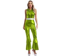 Moggemol Vintage Salopette Disco Degli Anni Donna Senza Maniche E Con Pantaloni Campana Feste Danza Verde XL