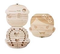 Mogoko - Scatolina per denti da latte, alta qualità, con pinza, in legno, lingua francese