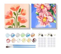 MOGTAA 2 Pack I fiori Dipingere con i numeri con Cornice, Pittura per Numero Kit per Adulti Bambini, Kit per Dipingere con i Numeri per la decorazione domestica e regali 20x20cm