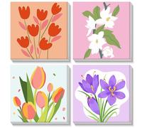 MOGTAA 4 Pack Fiori Dipingere con i numeri con Cornice, Pittura Per Numero Kit Per Adulti Bambini, Kit per Dipingere con i Numeri per la decorazione domestica e regali 20x20cm