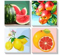MOGTAA 4 Pack Frutta Dipingere con i numeri con Cornice, Pittura Per Numero Kit Per Adulti Bambini, Kit per Dipingere con i Numeri per la decorazione domestica e regali 20x20cm
