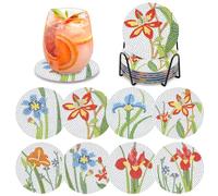 MOGTAA 8 Pezzi I fiori Sottobicchieri di pittura a diamante in kit con supporto, Piante Sottobicchieri artistici a diamante, Supporti per l'artigianato artistico di pittura a diamante
