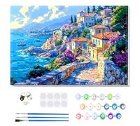 MOGTAA Dipingi coi numeri, per adulti e principianti, con cornice, città costiera dipingere con i numeri, per adulti, bambini, kit per pittura a olio fai da te, artigianato artistico al mare per
