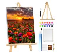 MOGTAA Dipingi con i numeri per adulti con cornice, paesaggio con fiori e numeri, per adulti, con cavalletto, facile kit fai da te per pittura a olio al tramonto