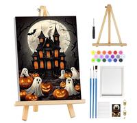 MOGTAA Halloween Fantasmi Dipingere con i numeri, per adulti con cornice, con castello di zucca per dipingere con i numeri, con cavalletto in legno, set di quadri acrilici, per decorazione della casa