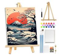 MOGTAA The Great Wave - Kit per dipingere con i numeri, per adulti e principianti, con cornice, paesaggio per adulti, kit di pittura con numeri, su tela con cavalletto, facile kit di pittura a olio