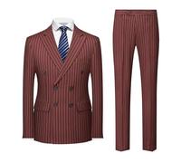 MOGU Abito da Uomo Doppiopetto gessato 2 Pezzi Slim Fit Smoking Giacca Formale e Pantaloni per Affari, Matrimoni, Balli di fine Anno, Borgogna, L