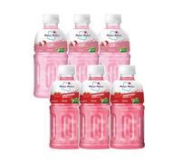 Mogu Mogu Bevanda al succo di litchi e fragola con gelatina Nata de Coco, 320 ml (confezione da 6), bevanda rinfrescante tropicale thailandese da sorseggiare e masticare