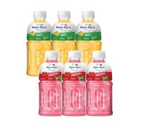 Mogu Mogu Succo di fragola e mango 25 % con NATA De Coco | Bevanda energetica | Ricca di fibre di frutta | Senza conservanti né coloranti aggiunti - (confezione da 6, 320 ml ciascuno)