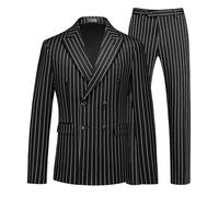MOGU Smoking da uomo a doppio petto con righe - Completo a 2 pezzi slim fit vintage per il testimone dello sposo, matrimonio, ballo di fine anno, nero, XX-Large