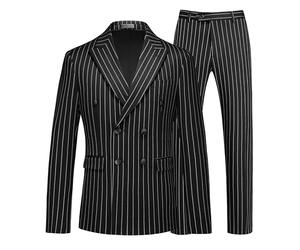 MOGU Smoking da uomo a doppio petto con righe - Completo a 2 pezzi slim fit vintage per il testimone dello sposo, matrimonio, ballo di fine anno, nero, XX-Large