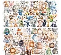 MoguGo Set di 100 adesivi per bambini, acquerello, simpatici, impermeabili, in vinile, autoadesivi, per laptop, scrapbook, bottiglie d'acqua, album fotografici fai da te