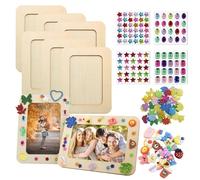 MoguGo Set di 6 cornici portafoto in legno con pietre glitterate, autoadesive, in gomma espansa 3D, per dipingere, per anniversari, compleanni, festa della mamma