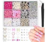 Moguri 1 scatola di ciondoli per nail art 3D, ciondoli a forma di farfalla, ciondoli a forma di cuore, strass, perle, pietre per unghie con pinzette e strumento per la decorazione delle unghie Y2K
