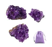Moguri 3 gemme di cristallo di ametista, grappolo di cristallo, geodo, cristalli curativi e pietre, viola, protezione naturale delle rocce, bilanciamento dell'energia, Reiki, decorazione della stanza