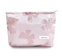 Moguri Borsa per trucchi, borsa per cosmetici, borsa per la cultura in tela, per donne, graziosa tasca con cerniera, organizer, accessori da viaggio, fiocco rosa