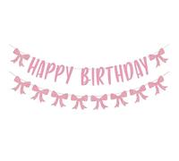 Moguri Happy Birthday Ghirlanda con 2 striscioni rosa con fiocco, ghirlanda di compleanno, per feste di compleanno, di alta qualità e riutilizzabile