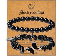 Moguri Set di 2 bracciali in ossidiana nera con ciondolo a farfalla, braccialetti in cristallo curativo, confezione regalo inclusa, per donne e occasioni speciali