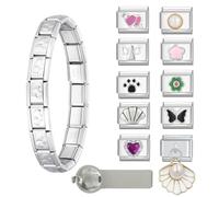 Moguri set di bracciali con 1 starter, 9 eleganti ciondoli e strumenti di apertura, 9 mm, per donne, fatti a mano, fai da te, compatibili con i principali marchi di charm