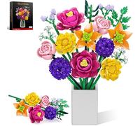 MOGZZi Kit di Costruzione Bouquet per Adulti, 16 Artificiali Piante Flower con Rose, Regali per Compleanno Bambini, Confessione di San Valentino per Lei o Lui, Donne, Festa della Mamma, 933 PCS