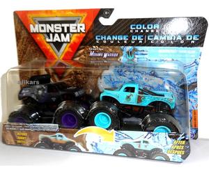 MOHAWK WARRIOR + WHIPLASH Auto 1:64 Monster Jam Color Change Trucks cambio co...