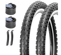 MOHEGIA Set di ricambio per pneumatici per bici per bambini: 2 pneumatici pieghevoli da 40,6 x 5,4 cm e 2 valvole Schrader con leve per pneumatici, colore nero