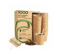 MOHOME 1000 Bicchierini Caffè Carta 75 ml Avana + 1000 Palette Biodegradabili Bicchieri Compostabili Inodore Bicchierini da Caffè Usa e Getta Tazzine Caffè Ufficio Asporto Bar Adatti al Microonde