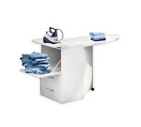 MOHOME Asse da Stiro Mobile A Scomparsa Già Montato Legno Nobilitato Bianco Frassinato Multiuso Salvaspazio 3 Cassetti Dimensioni 89 x 44 x 57 cm Rotelle Trasportabili Colore Mollettone Assortito