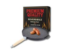 MOHOME Bistecchiera Antiaderente Pietra Made in Italy 33 cm Alluminio Pressofuso Reversibile Piano Cottura Grill Fornello Gas Forno Padella Piastra Liscia Rigata Manico Removibile