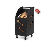 MOHOME Carrello Portalegna da Interno Esterno con Ruote Metallo Spesso Nero Made in Italy Contenitore 80 x 42 x 32 cm Legnaia Manico Ergonomico Ruote Piroettanti Cesto per Ceppi Legno Stufa Camino