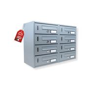 MOHOME Cassetta Postale Esterno Condominiale Argento Componibile Modulare Orizzontale Ferro Pesante 8 Scompartimenti Dimensioni 60 x 17 x 42 cm Apertura Frontale Interno Doppia Chiave Sicurezza