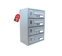 MOHOME Cassetta Postale Esterno Condominiale Argento Componibile Modulare Orizzontale Ferro Pesante 4 Scompartimenti Dimensioni 30 x 17 x 42 cm Apertura Frontale Interno Doppia Chiave Sicurezza