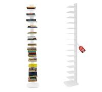 MOHOME Libreria Verticale a Colonna da Terra Sospesa Bianca Premium Quality Made in Italy 14 Ripiani Mensola 20 x 15 cm Stretta e Alta 200 cm Finitura Metallo Biblioteca Salvaspazio Soggiorno Cucina