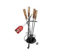 MOHOME Set Camino Attrezzi Kit 5 Utensili 25x55 cm Made in Italy Resistenti al Calore Scopino Attizzatoio Paletta Pinza Portattrezzi Accessori Caminetto Stufa a Legna con Manici in Legno Ergonomico