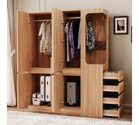 MOHUANG Armadio 140 x 40 x 170 cm, extra large, con cassetti e vani, area appendiabiti aperta con vano portaoggetti, colore legno (sul lato destro), legno naturale