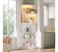 MOHUANG Armadio ad angolo, armadietto portaoggetti, credenza con 2 ante per cucina, sala da pranzo e soggiorno, 38 × 38 × 180 cm, bianco