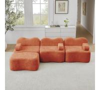 MOHUANG Divano a 3 posti, modulare, a forma di L, con 1 ottomano, in schiuma ad alta densità 32D, a forma di onda, seduta profonda, cuscino per braccioli mobili, per soggiorno, colore: arancione