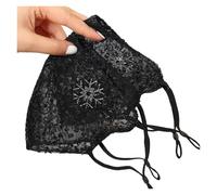 MOHUIED Maschera in pizzo per donne Maschera for protezione solare in pizzo elegante e alla moda, calda traspirante, con strass, celebrità di Internet, ricamata(BLACK 2PCS)