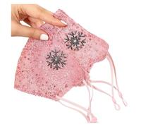 MOHUIED Maschera in pizzo per donne Maschera for protezione solare in pizzo elegante e alla moda, calda traspirante, con strass, celebrità di Internet, ricamata(PINK 2PCS)