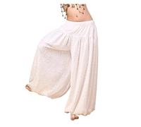 MOHUIED Pantaloni da ballo donna con elastico in vita, in pizzo, pantaloni danzatrice del ventre, larghi e lunghi, a sbuffo per Donna(L)
