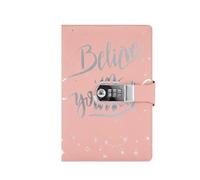 MOHUIED Quaderno bloccabile Quaderno in pelle A5 con lucchetto a combinazione, diario da viaggio, marinaio, agenda personale, blocco note(Pink)