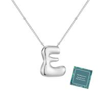 Moiegouct Collana placcata oro 14 K con lettera bolla 3D con iniziale e catena di perline nome personalizzato gioielli per le donne, E, Ottone, Non pietra preziosa