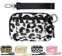 Moilkooe The Iris, portafoglio da donna Mini Gen, custodia da polso con cerniera e finestra per documenti, in nylon impermeabile, portachiavi da donna, Leopardo bianco., Taglia unica, Americano