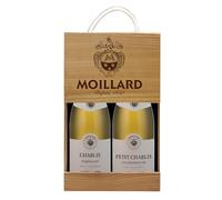 Moillard - Set regalo Chablis e Petit Chablis, vino bianco Chardonnay, Grand Vins de Bourgogne in scatola di legno (2 x 0,75L)