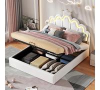 Moimhear 140 x 200 cm, letto imbottito, letto principessa, illuminazione per ambiente regolabile, listello della corona (bianco)