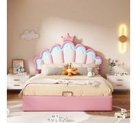 Moimhear 140 x 200 cm, letto imbottito, letto principessa, illuminazione per ambiente regolabile, listello della corona, rosa