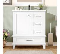 Moimhear 76 x 46 x 83,5 cm, mobile da bagno, lavabo, laccato, tre cassetti silenziosi, lavabo in ceramica integrato (bianco)