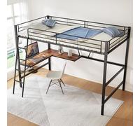Moimhear 90 x 200 cm, struttura letto in metallo, letto a soppalco con scrivania a forma di L e ripiano per bambini, ragazzi e adulti, nero