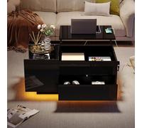 Moimhear 95 x 48 x 42 cm, tavolino regolabile in altezza con spazio nascosto, tavolo da soggiorno con luce LED, cassetto, divano con presa di corrente (nero)
