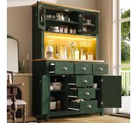 Moimhear Armadietto da cucina, armadio a buffet, 104 x 40 x 180 cm, stile rustico, 4 ante, con portabevande (verde + colore legno)